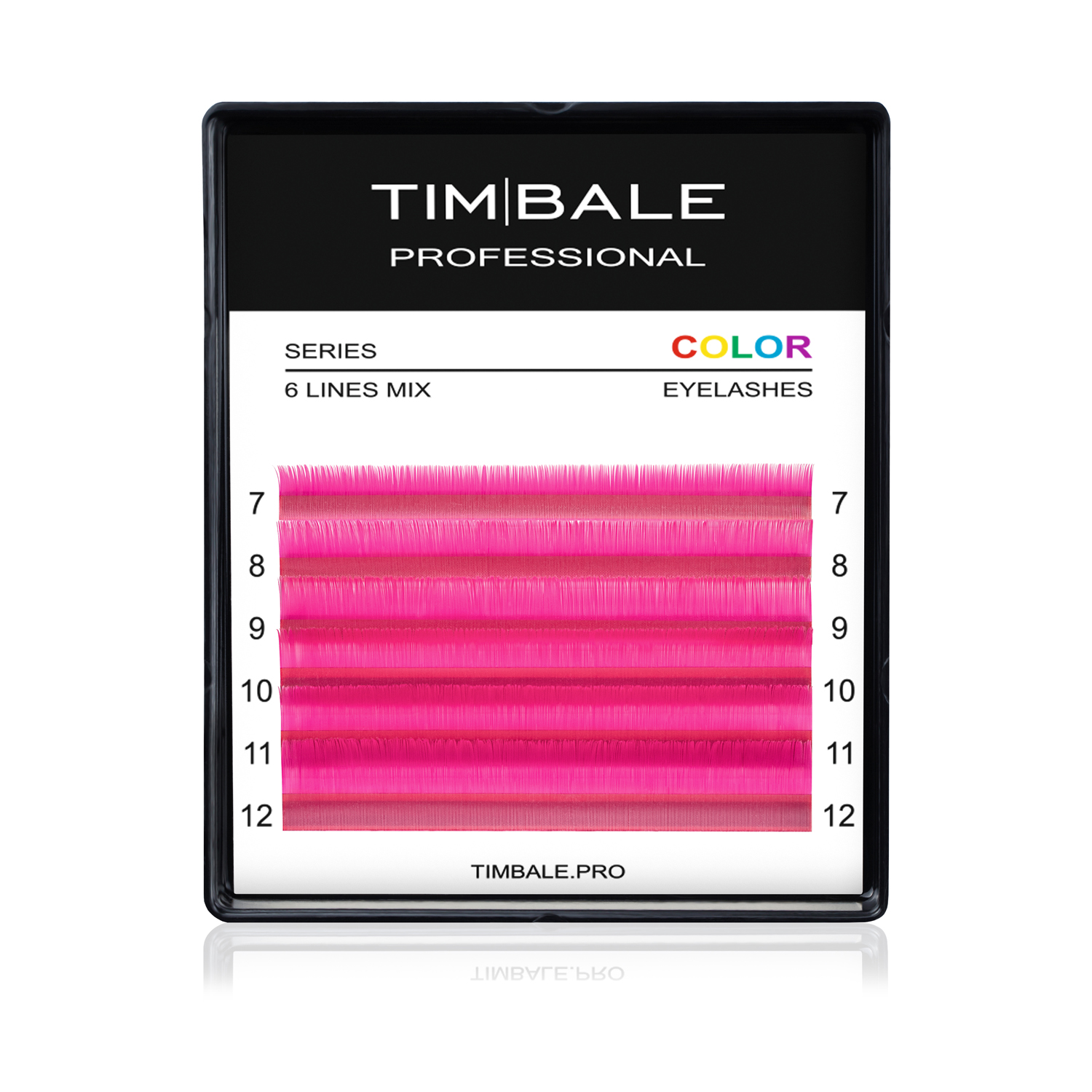 Ресницы цветные TimBale Hot Pink, Ярко-розовые, Микс 6 линий